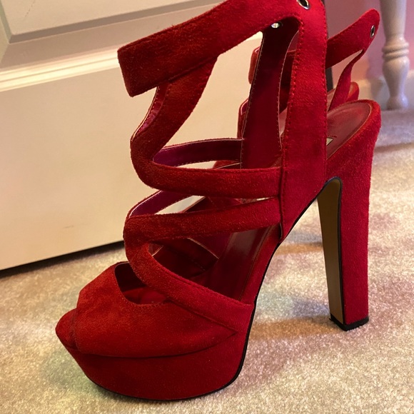 Chelsea & Zoe Shoes - Chelsea & Zoe Red Suede Platform Heels 8.5